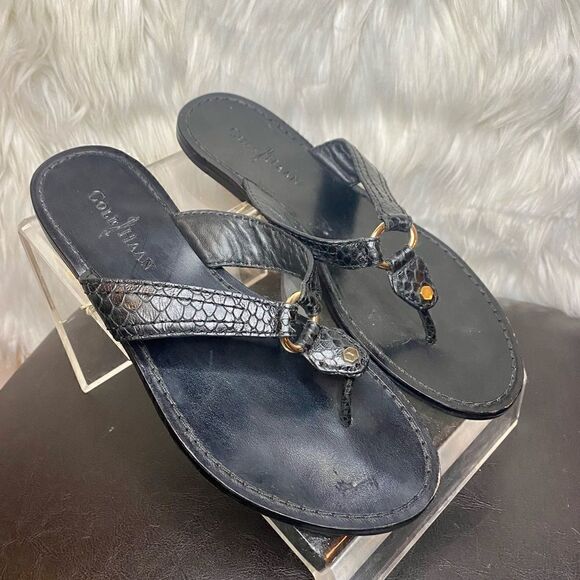 Cole Haan black thong leather sandals Flip Flops Woman’s Size 7.5B - Picture 2 of 10